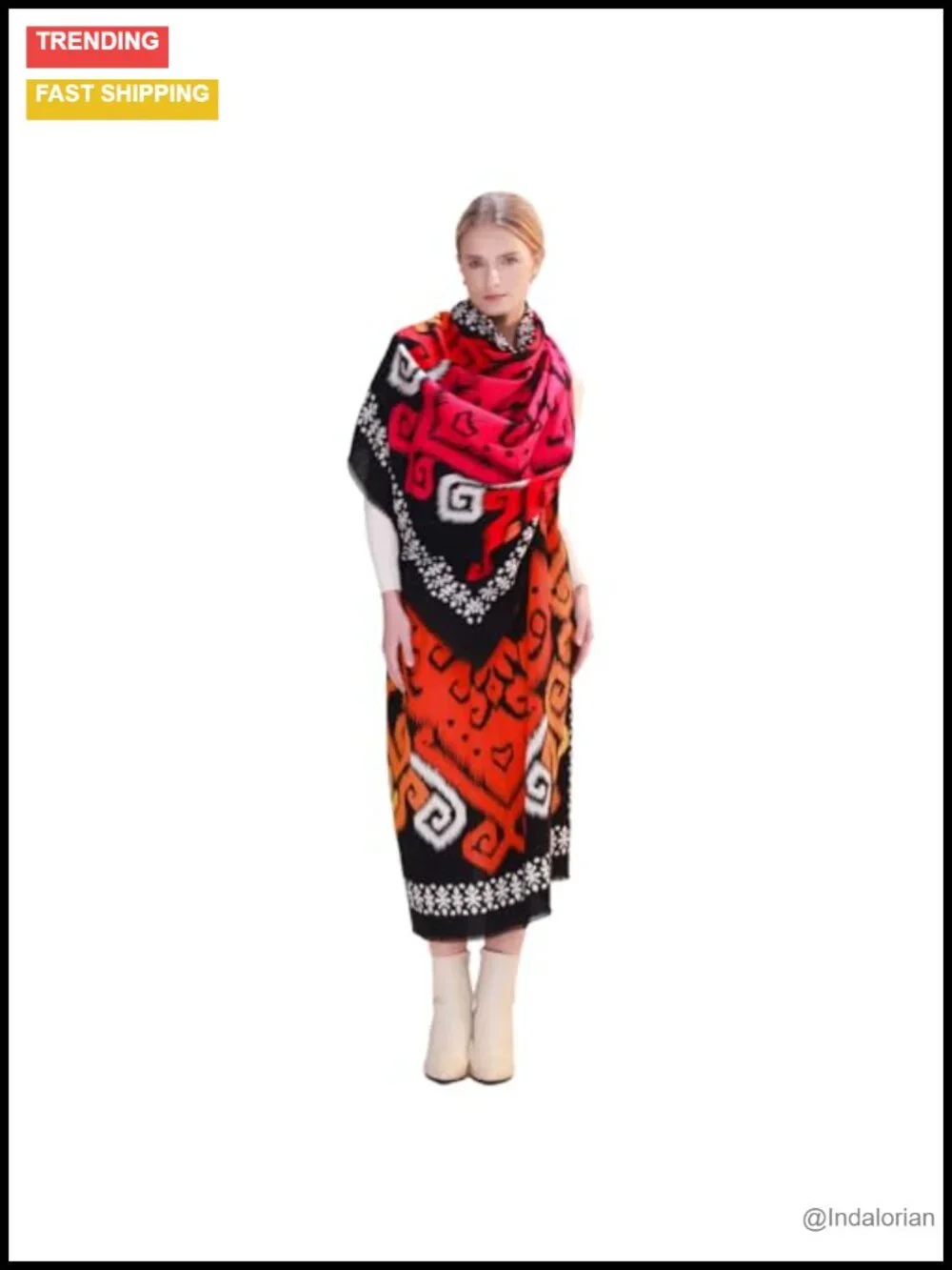Double-Sided Reversible Floral 100% Merino Wool Pashmina Shawl Wrap Scarf